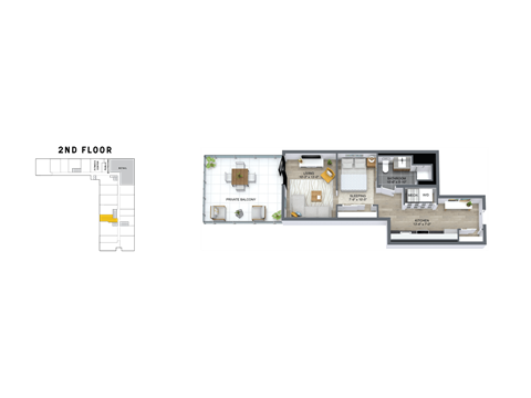 Floor plan for studio, 1 bath, 573 sqft